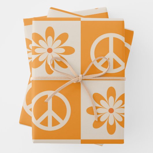 Orange Groovy Blume und Friedenszeichen Geschenkpapier Set (Beispiel)