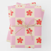 Orange Groovy Daisy Blume & Hübsch rosa Schachbret Geschenkpapier Set (Beispiel)