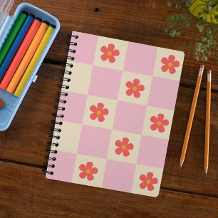Orange Groovy Daisy Blume & Pink Checkered Notizblock