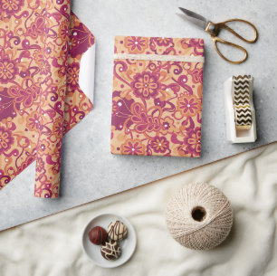 Orange Groovy Psychedelic 60er 70er Floral Birthda Geschenkpapier