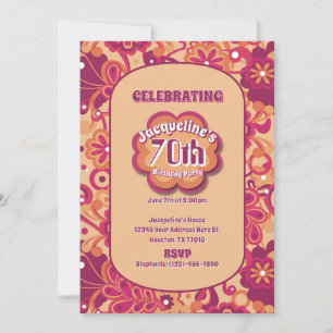 Orange Groovy Psychedelic 60er 70er Floral Geburts Einladung