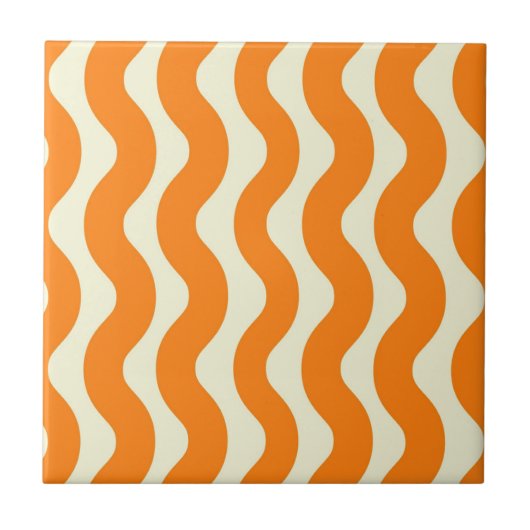 Orange Groovy Wavy Stripe Abstrakt Moderner Frühli Fliese (Vorderseite)