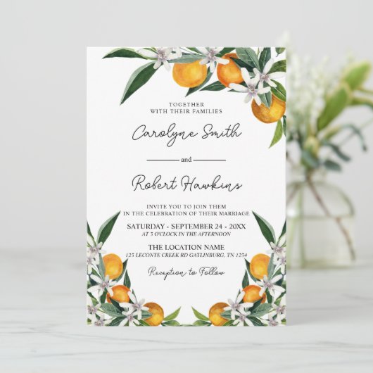 Orange Grove Botanische Zitrusfrüchte Einladung zu (Stehend Vorderseite)