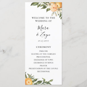 Orange Grove Citrus Botanical Wedding Programm