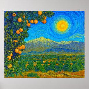 Orange Groves Snow Capped Berg Baldy Anfang der 19 Poster