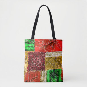 Orange Grün Gold Patchwork Vintage Stofftextur Tasche