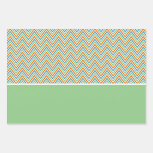 Orange Grün und Blau Chevron Geschenkpapier Set
