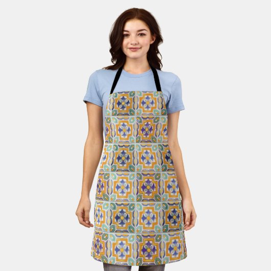 Orange-grüne blaue Tile-Schürze Schürze (Getragen)
