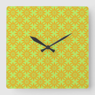 Orange Grüne Blumen Nahtloses Muster Quadratische Wanduhr