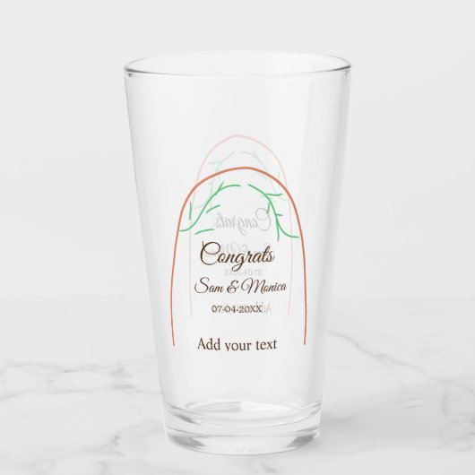 Orange grüne boho Glückwunsch fügen Datums-Namensa Glas (Vorderseite)