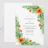 Orange grüne botanische Hochzeit Einladung (Vorne/Hinten)