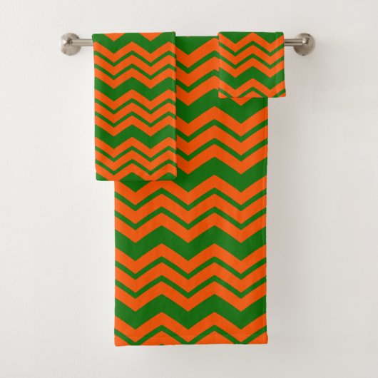 Orange Grüne Chevron-Zickzack-Design Badhandtuch Set (Insitu)