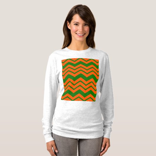 Orange Grüne Chevron-Zickzack-Design T-Shirt (Vorne ganz)