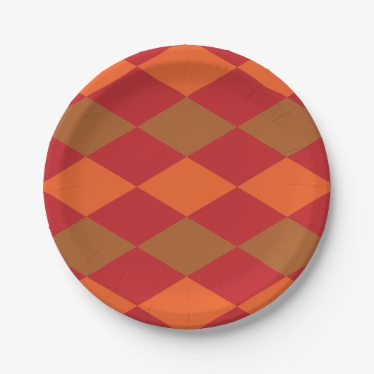 Orange Grüne karierte Diamantmuster-Party Pappteller (Vorderseite)