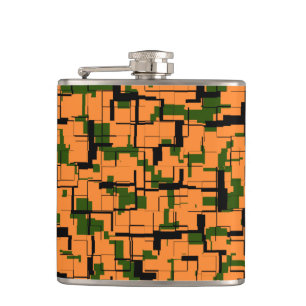 Orange Grüne Schwarze Digitale Camo Muster Flachmann
