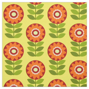 Orange, Grüne und Gelbe Retro-Blumenmuster Stoff