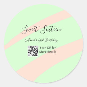Orange grüner Pastell- QR- Sweet Sixteen Geburtsta Runder Aufkleber