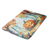 Orange grünes Wasser Farbe Herbst Pumpkins Wald Badematte (Schrägansicht)