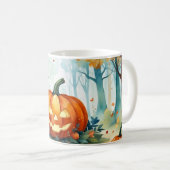 Orange grünes Wasser Farbe Herbst Pumpkins Wald Kaffeetasse (VorderseiteRechts)