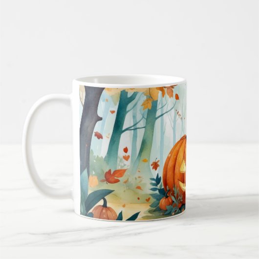 Orange grünes Wasser Farbe Herbst Pumpkins Wald Kaffeetasse (Links)