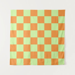 Orange Grünes Zitrus-Karo-Karo-Muster Wandteppich