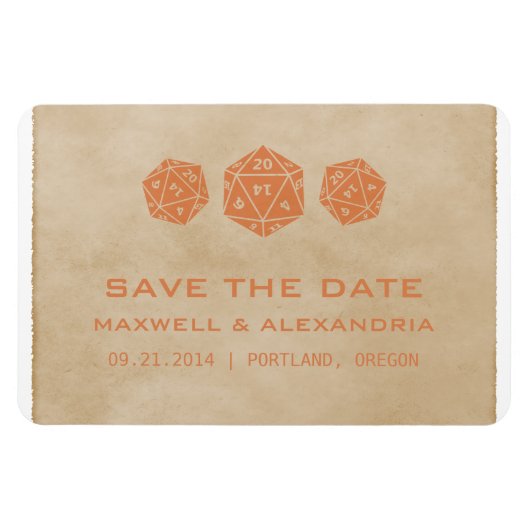 Orange Grunge D20 Dice Gamer Save the Date Magnet (Horizontal)