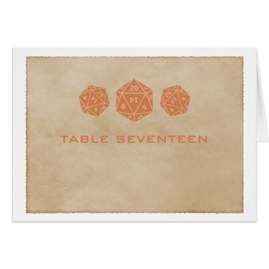 Orange Grunge D20 Dice Gamer Tischnummer Card (Vorderseite (Horizontal))