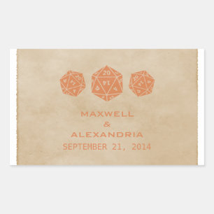 Orange Grunge D20 Dice Gamer Wedding Stickers