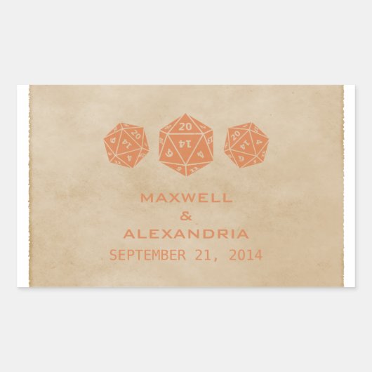 Orange Grunge D20 Dice Gamer Wedding Stickers (Vorderseite)