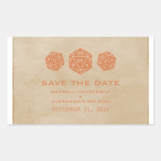 Orange Grunge D20 Dice Save the Date Stickers (Vorderseite)