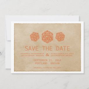 Orange Grunge D20 Würfel Gamer Save-the-Date-Einla Save The Date