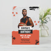 Orange Grunge Foto Geburtstag Einladung (Stehend Vorderseite)