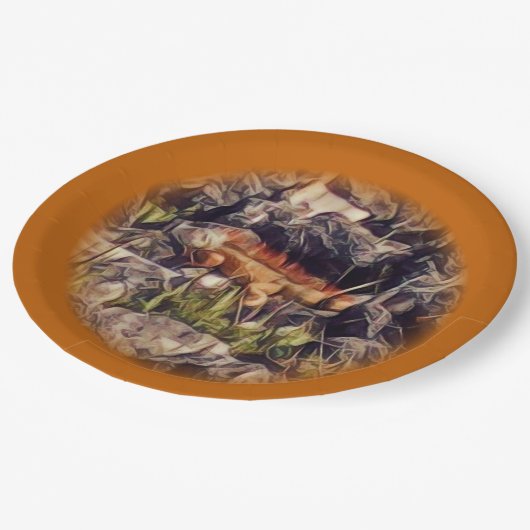 Orange Guana Art Pappteller (Schrägansicht)