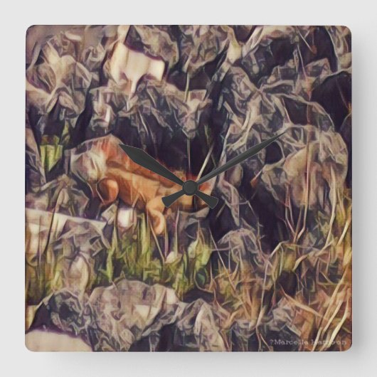 Orange Guana Art Quadratische Wanduhr (Vorderseite)