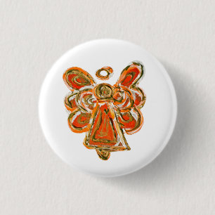Orange Guardian Angel Custom Holiday Button Button
