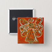 Orange Guardian Angel Custom Holiday Button Button (Vorne & Hinten)