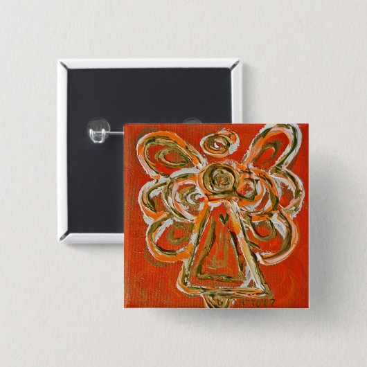 Orange Guardian Angel Custom Holiday Button Button (Vorne & Hinten)