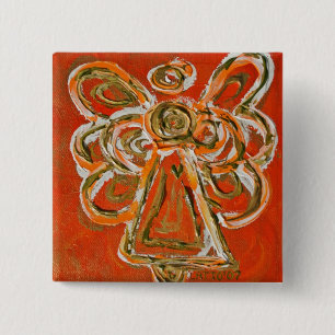 Orange Guardian Angel Custom Holiday Button Button