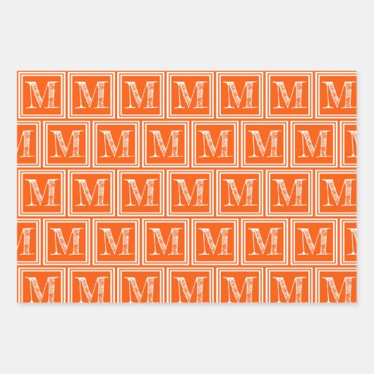 Orange Hahnentrittmuster Monogram Polka Dot Geschenkpapier Set (Vorderseite 2)