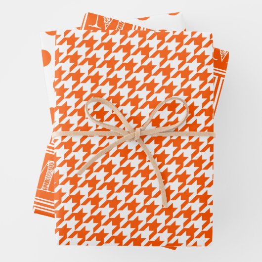 Orange Hahnentrittmuster Monogram Polka Dot Geschenkpapier Set (Beispiel)