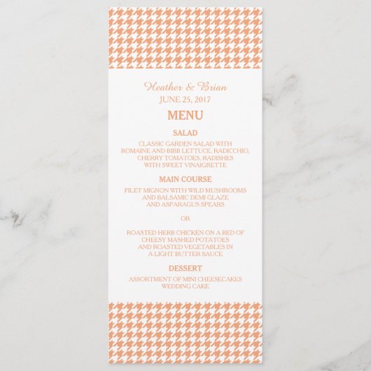 Orange Hahnentrittmuster Wedding Menu Menükarte (Vorderseite)