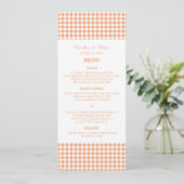 Orange Hahnentrittmuster Wedding Menu Menükarte (Stehend Vorderseite)