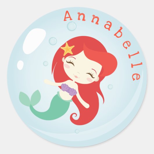 Orange Haired Mermaid Bubble personalize Runder Aufkleber (Vorderseite)