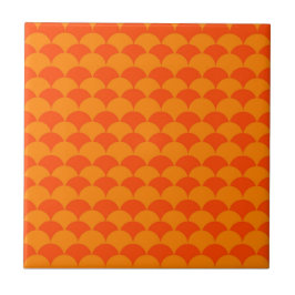 Orange Half Circle Japanese Wave Geometric Muster Fliese