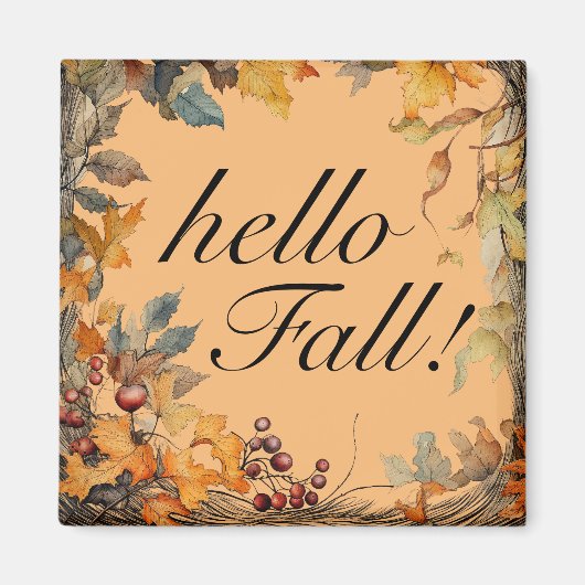 Orange "Hallo Fall!" Herbstleaves Magnet (Vorne)