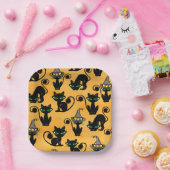 ORANGE HALLOWEE MIT NIEDLICHEN SCHWARZKATZEN PAPPTELLER (Party)