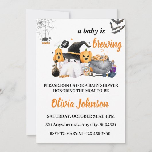 Orange Halloween Baby Brewing Baby Shower Einladung (Vorderseite)