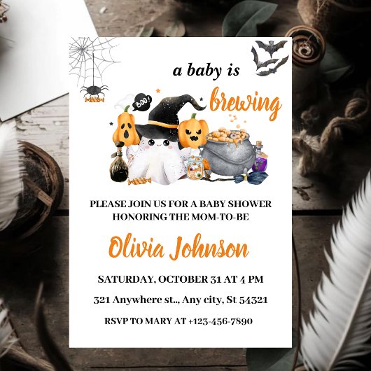 Orange Halloween Baby Brewing Baby Shower Einladung