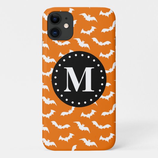 Orange Halloween Bat Pattern Black Monogram Case-Mate iPhone Hülle (Rückseite)
