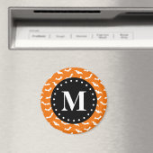 Orange Halloween Bat Pattern Black Monogram Magnet (In Situ (Geschirrspüler))
